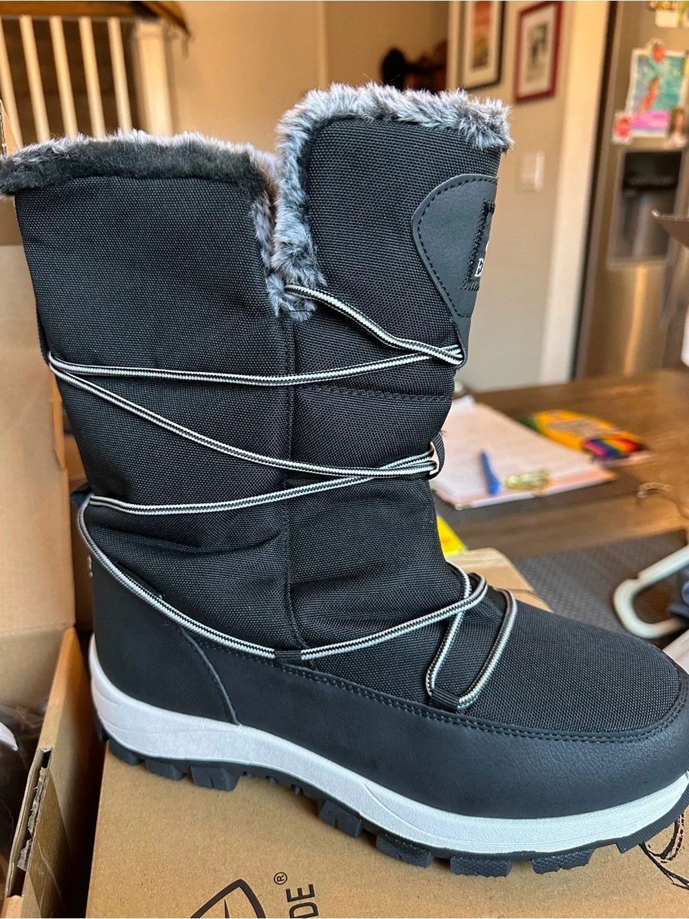 Women's Black Winter Boots with Gray Faux Fur Cuff